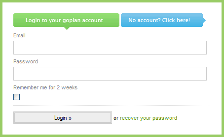 Goplan login form design example