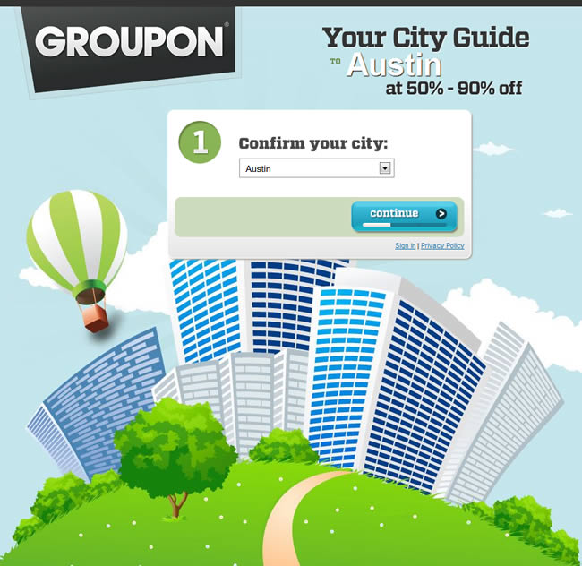 Groupon landing page design example