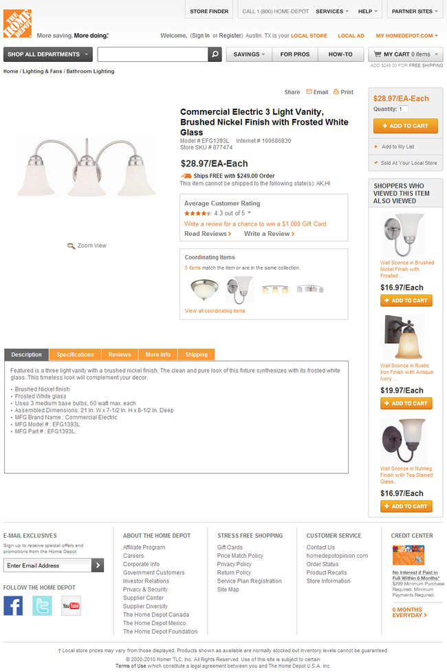 The Home Depot ecommerce product page design example