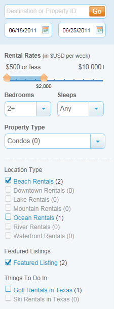 Homeaway faceted navigation design example