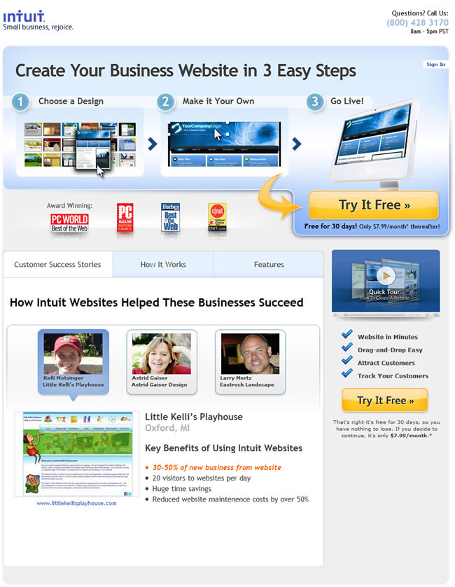 Intuit Websites landing page design example