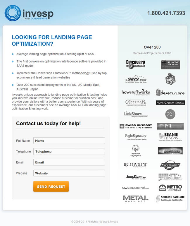 Invesp landing page design example