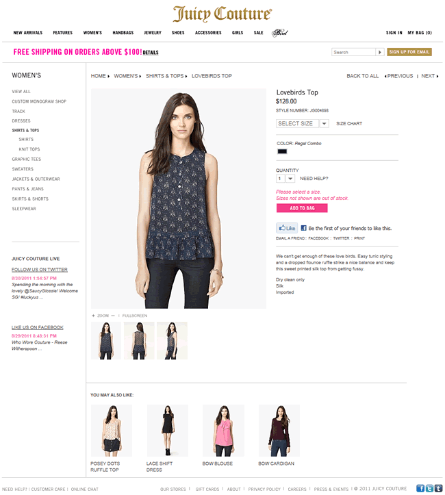 Juicy Couture ecommerce product page design example