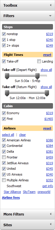 Kayak faceted navigation design example