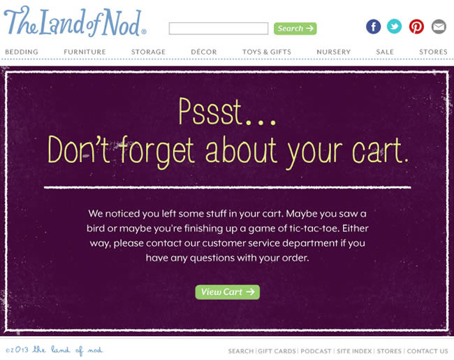 Land of Nod abandoned cart email design example