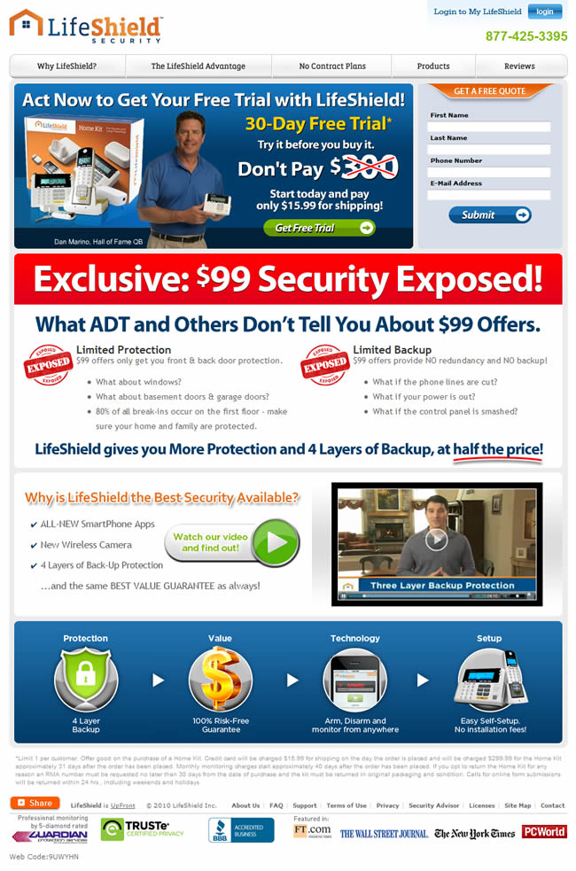 LifeShield Security landing page design exammple