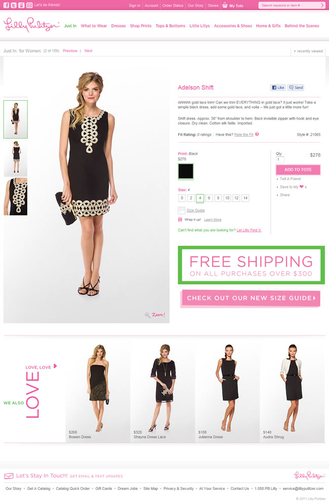 Lilly Pulitzer ecommerce product page design example