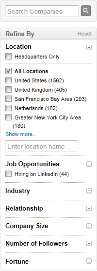 LinkedIn faceted navigation design example