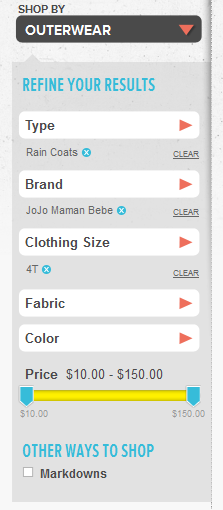 Look.com faceted navigation design example