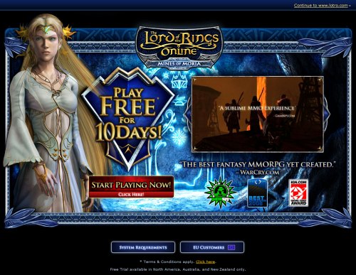 Lord of the Rings Online free trial landing page