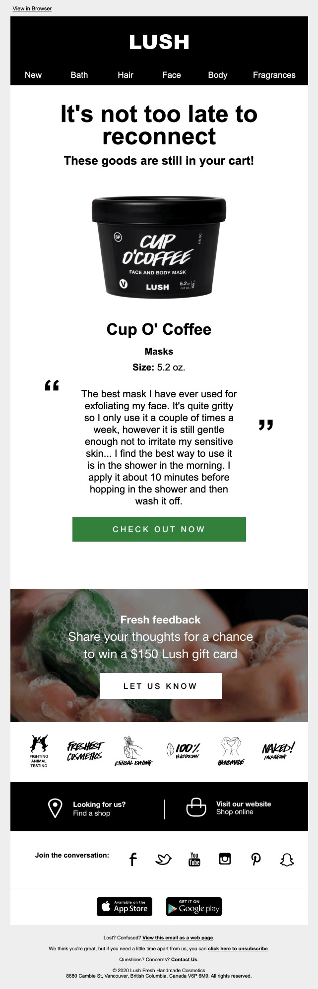 Lush abandoned cart email