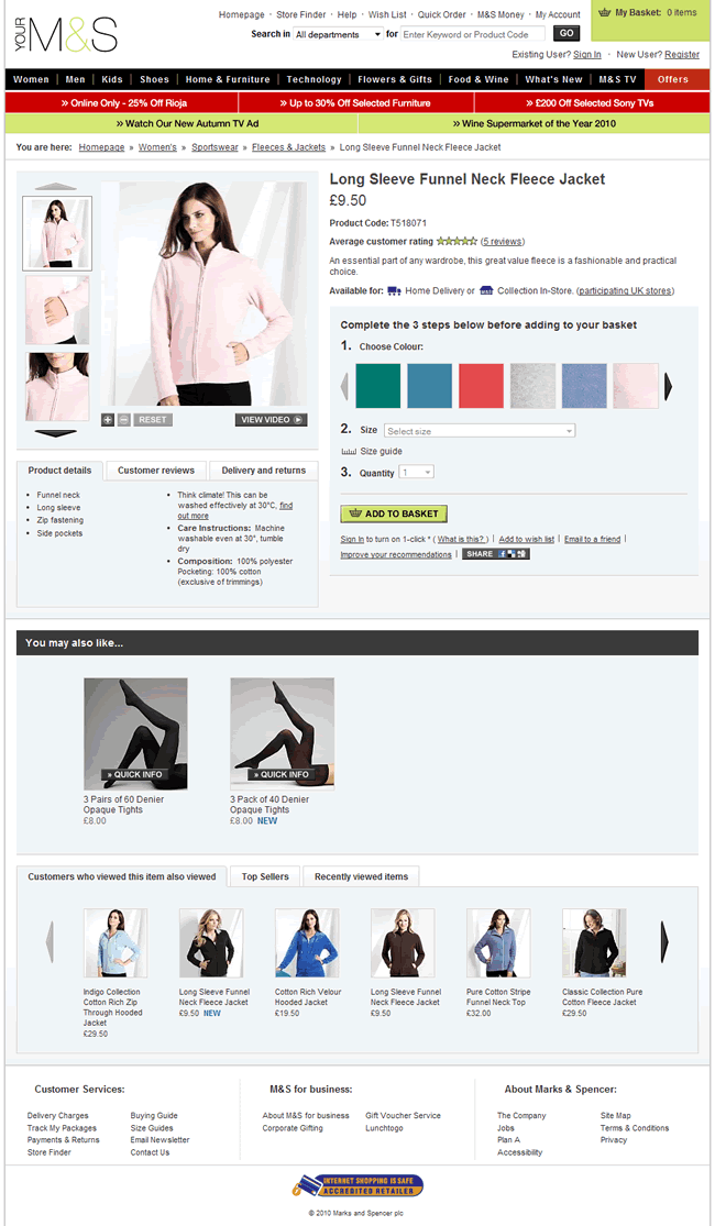 Marks and Spencer ecommerce product page design example