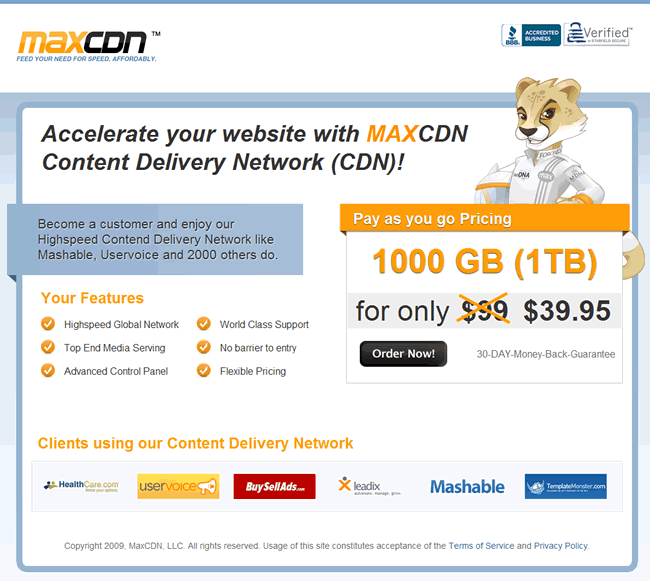 MaxCDN landing page design exammple