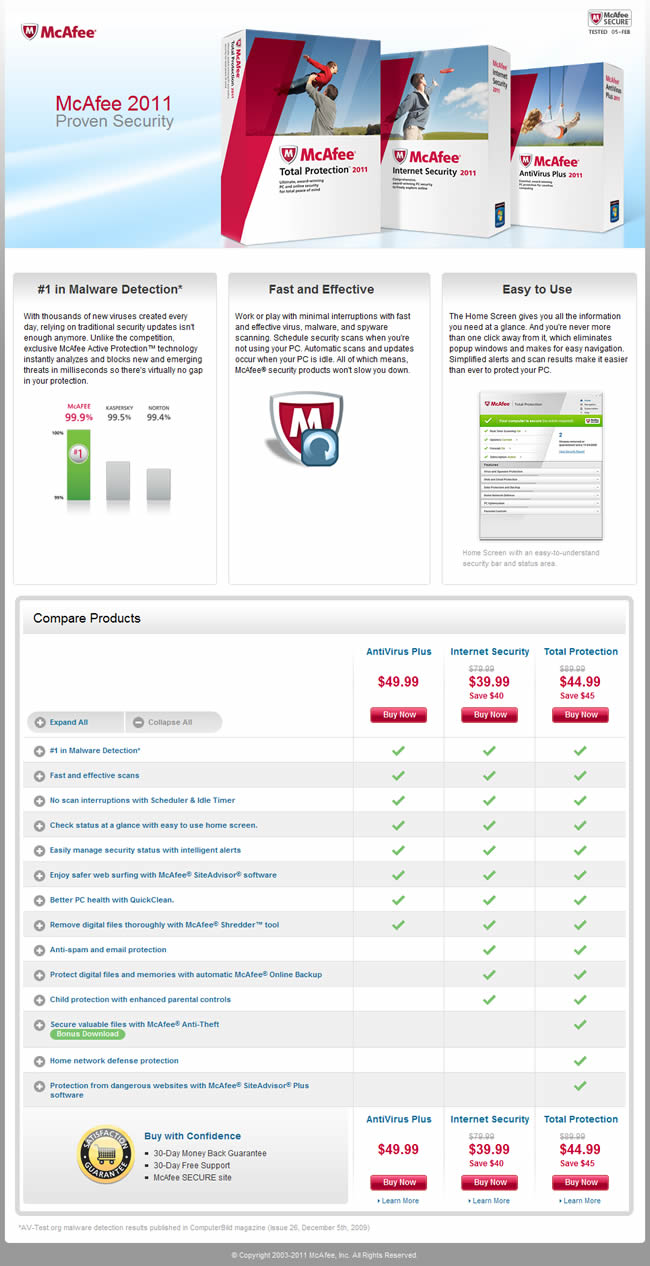 McAfee landing page design exammple