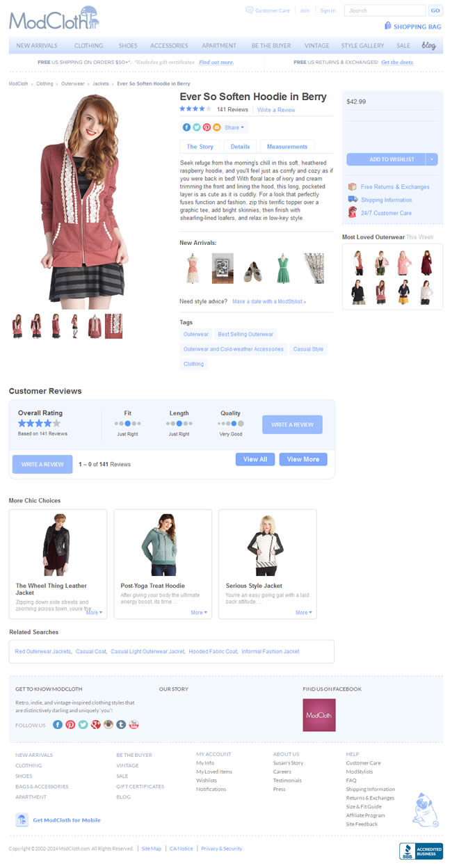 ModCloth ecommerce product page design example