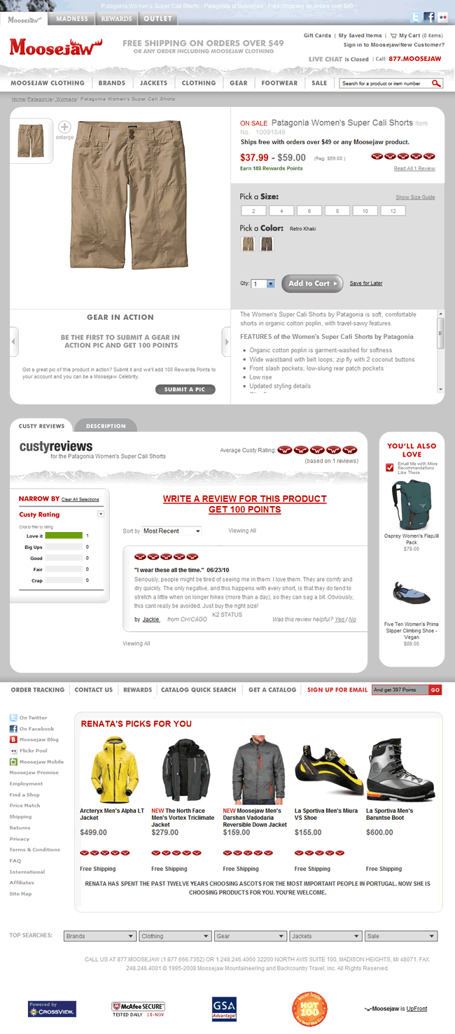 Moosejaw ecommerce product page design example