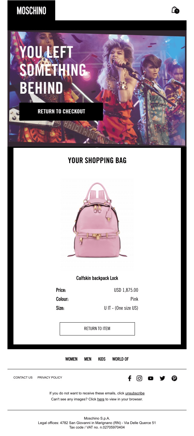 Moschino abandoned cart email