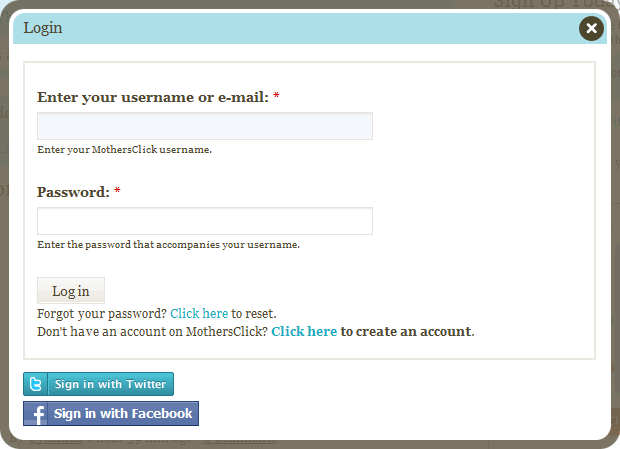 MothersClick login form design example