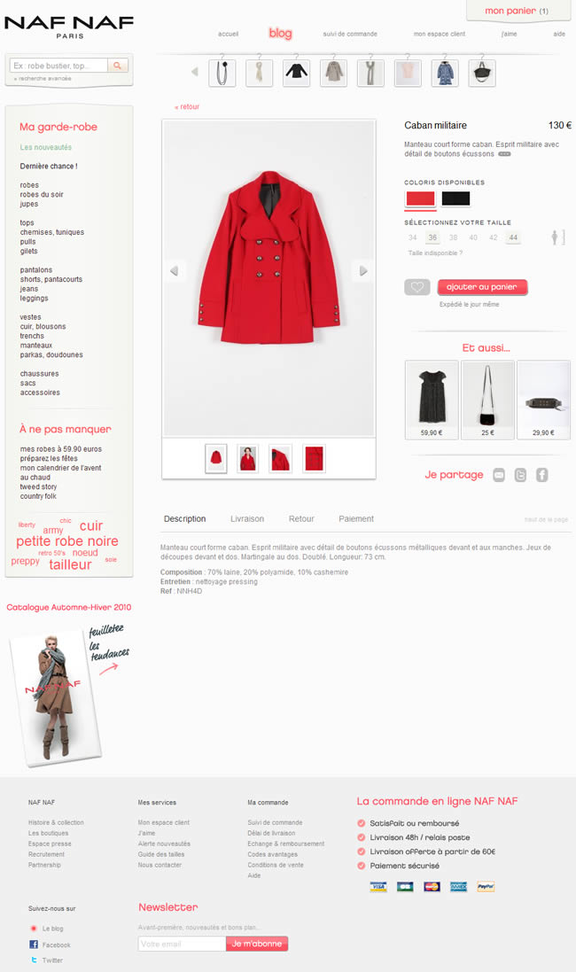 NAF NAF ecommerce product page design example