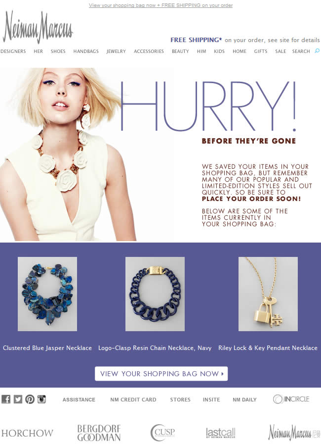 Neiman Marcus abandoned cart email design example