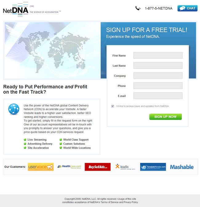 NetDNA landing page design exammple