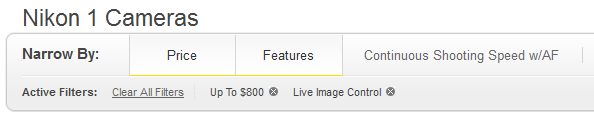 Nikon faceted navigation design example