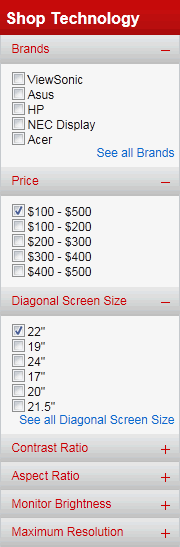 Office Depot faceted navigation design example