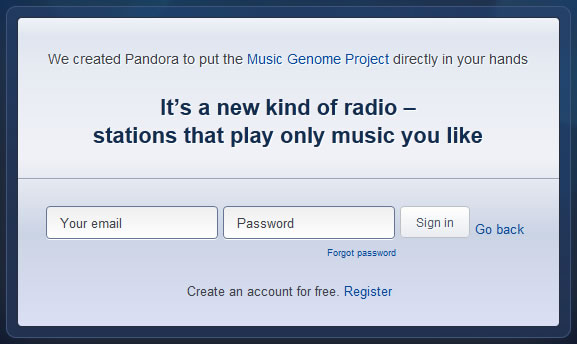 Pandora login form design example