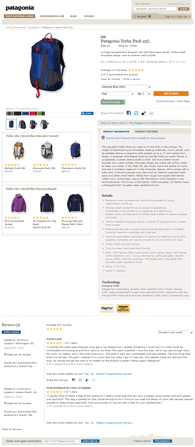 Patagonia ecommerce product page design example