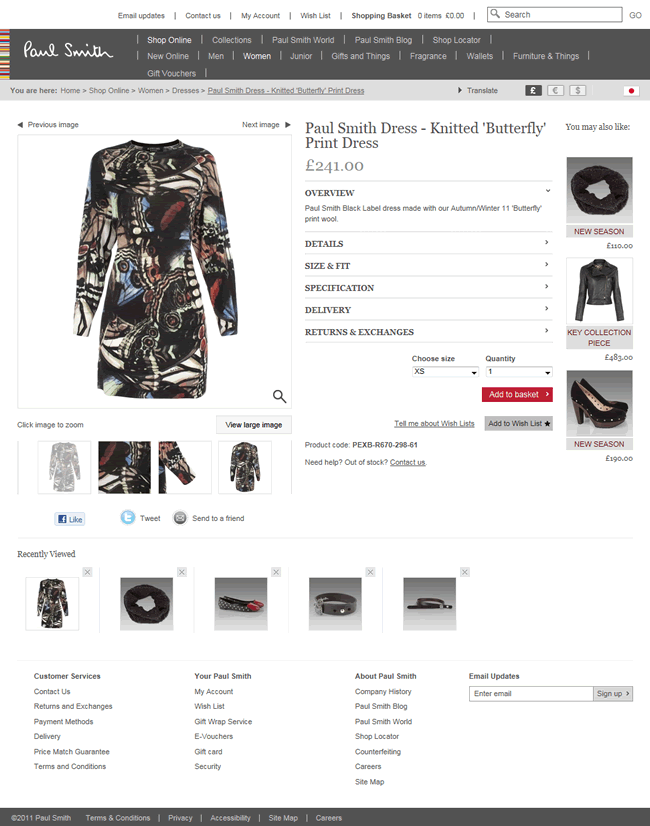 Paul Smith ecommerce product page design example