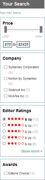 PCMag faceted navigation design example