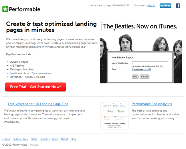 Performable landing page design example