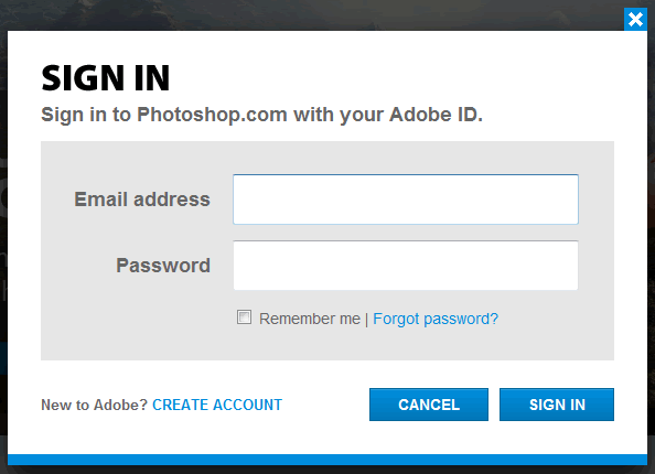Photoshop.com login form design example
