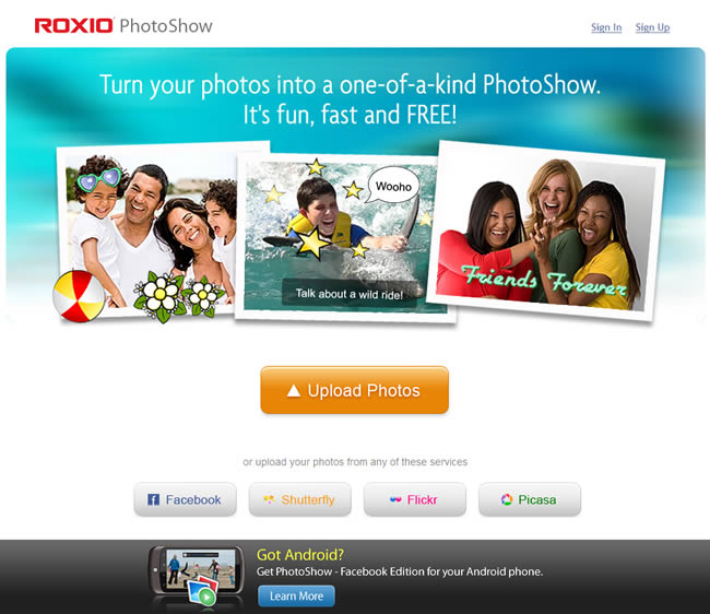 Roxio PhotoShow landing page design exammple