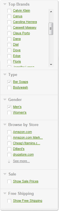 Pricegrabber faceted navigation design example