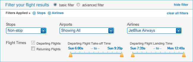 Priceline faceted navigation design example