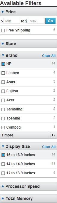 Pronto Tech faceted navigation design example