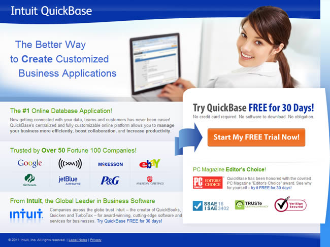 Intuit Quickbase landing page design example