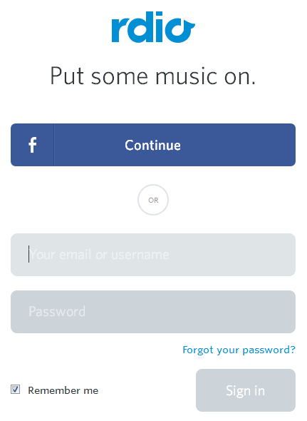 Rdio login form design example