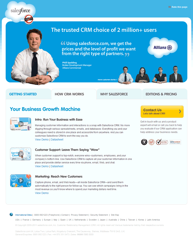 Salesforce landing page design example