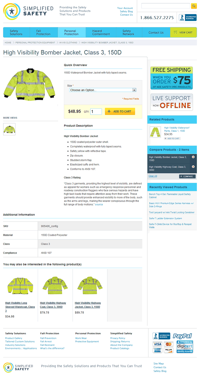Simplified Safety ecommerce product page design example