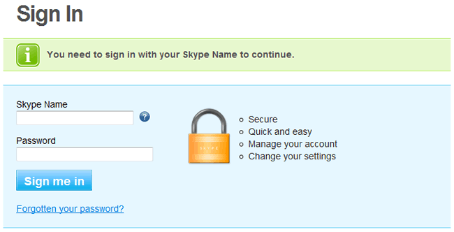 Skype login form design example