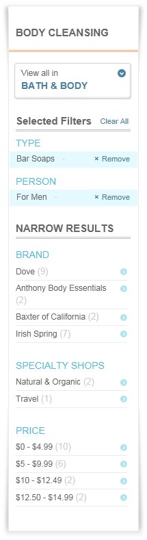 Soap.com faceted navigation design example