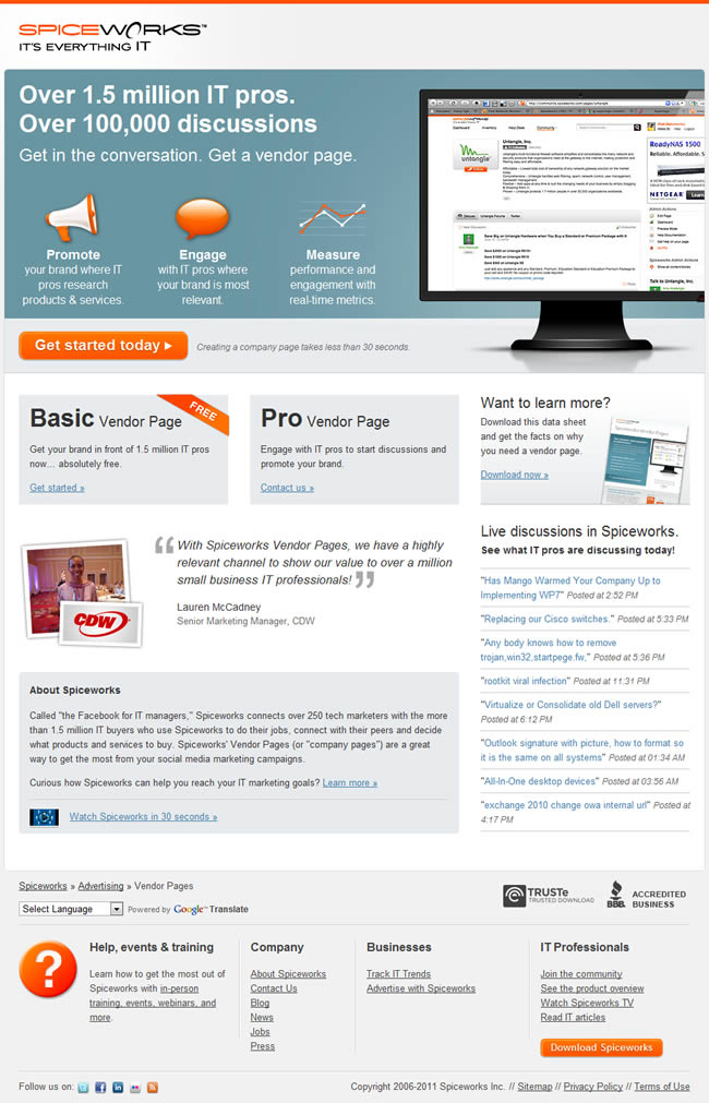 Spiceworks landing page design example