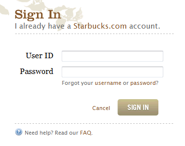 Starbucks login form design example