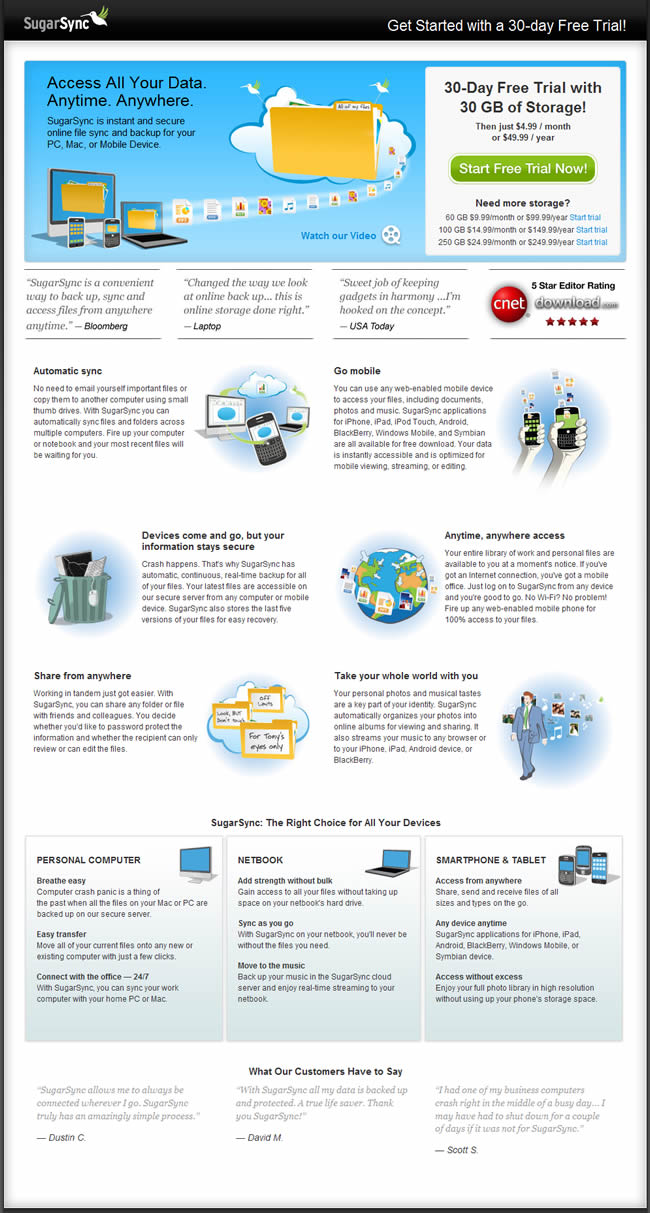 SugarSync landing page design exammple