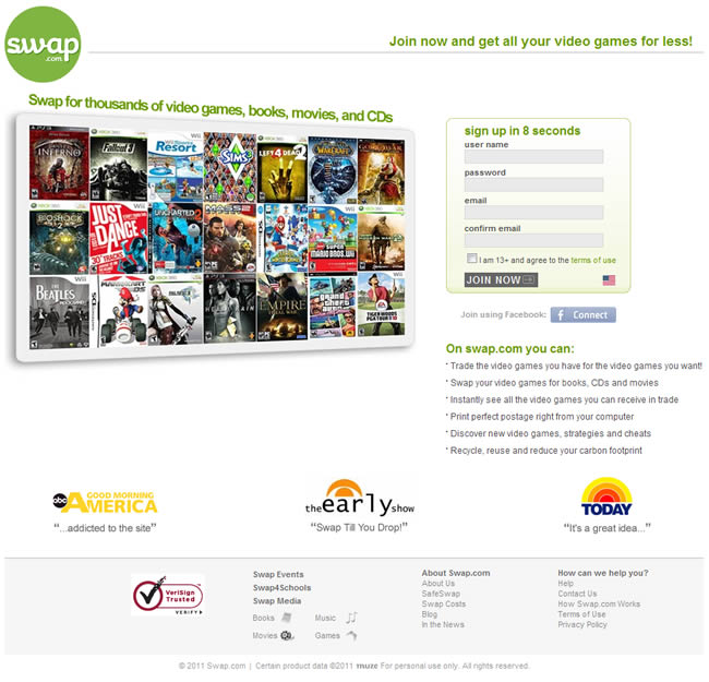 Swap.com landing page design exammple