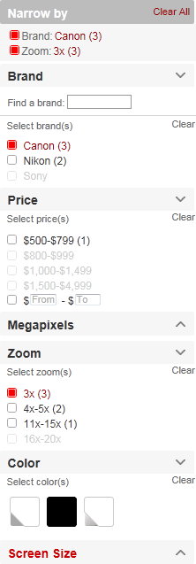 Target faceted navigation design example