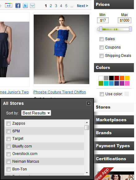 TheFind faceted navigation design example