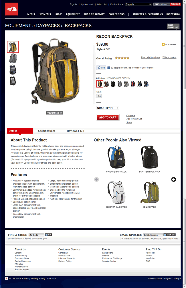 The North Face ecommerce product page design example